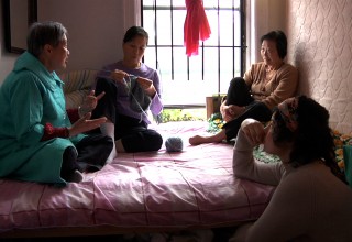 Still from "Your Day is My Night". From left: Sheut Hing Lee, Linda Chan, Ellen Ho, and Veraalba Santa ("Lourdes")
