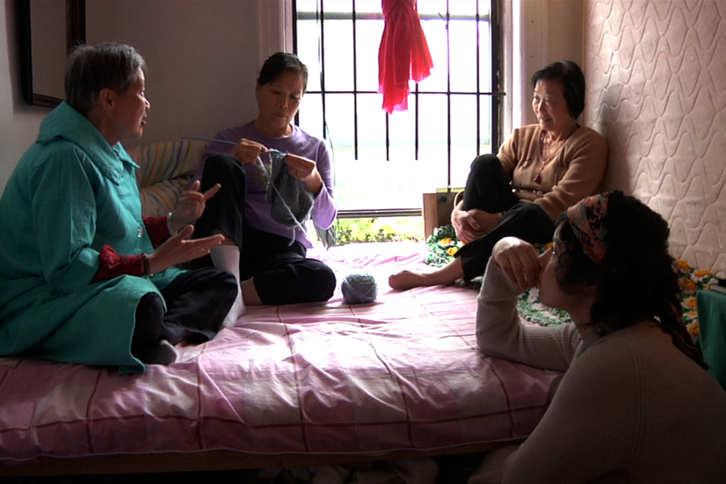 Still from "Your Day is My Night". From left: Sheut Hing Lee, Linda Chan, Ellen Ho, and Veraalba Santa ("Lourdes")
