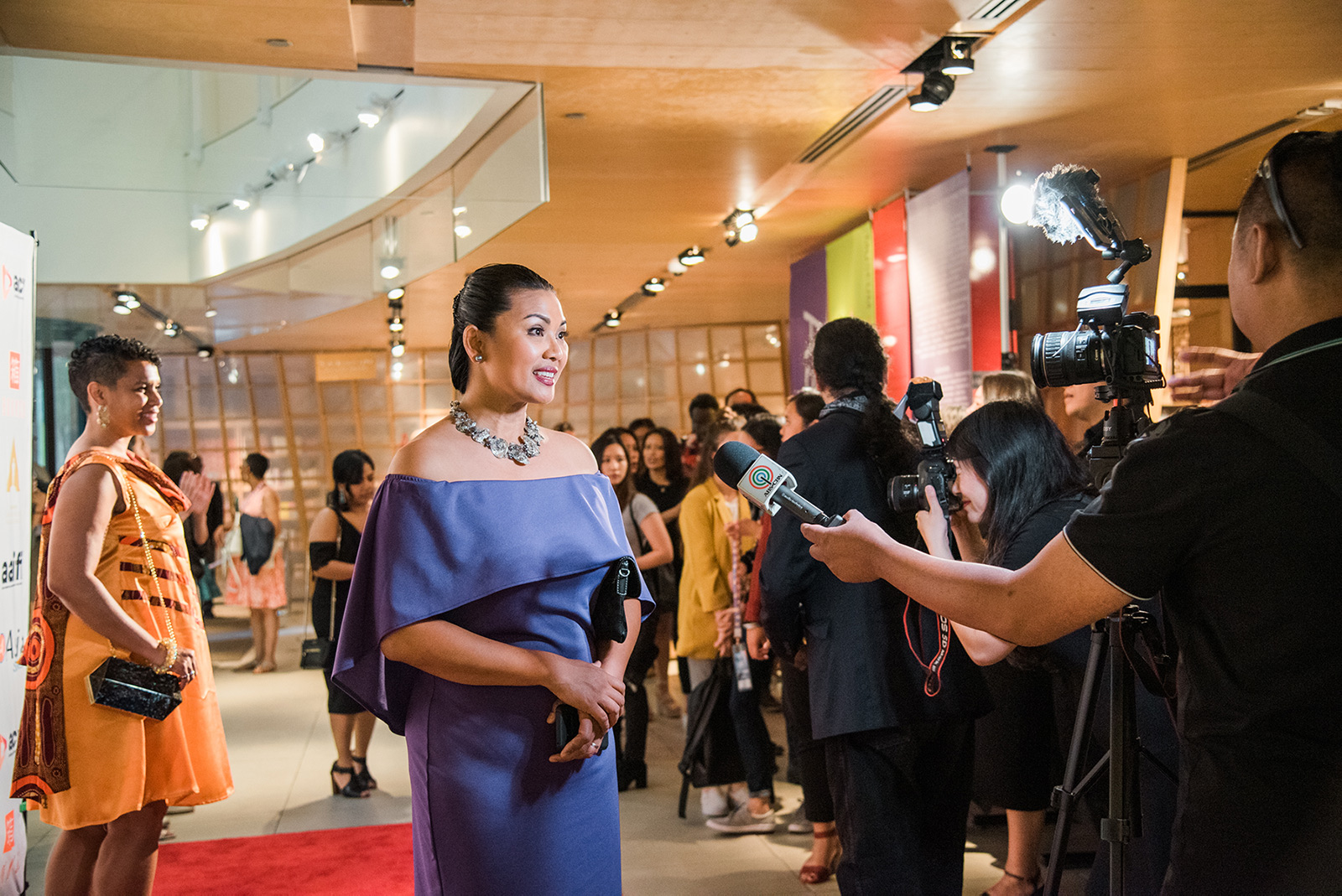 An image of Lea Salonga being interviewed at Asian American International Film Festival